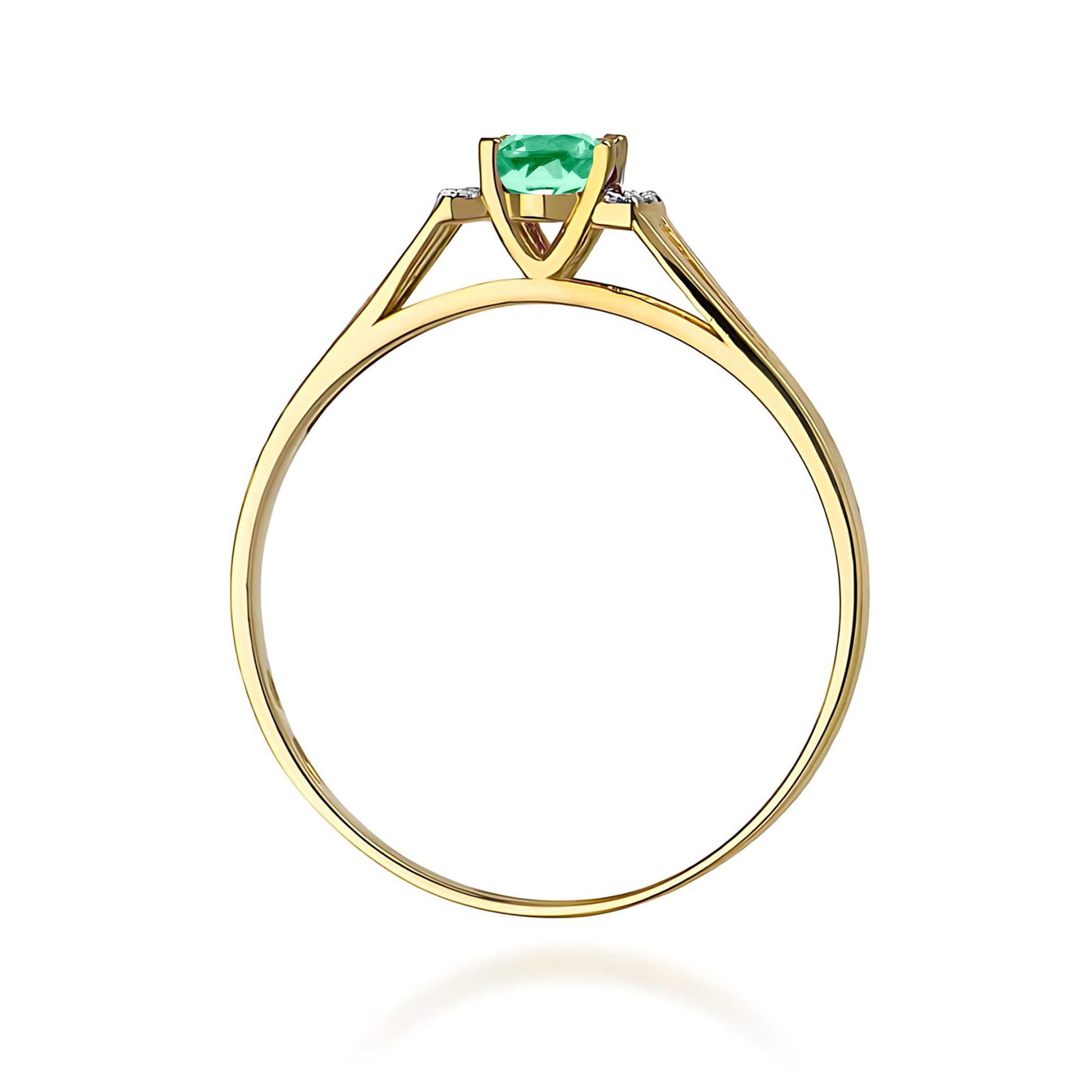 W0005.Z3.EMG.01_3 Złoty pierścionek z zielonym kamieniem szlachetnym i diamentami, o eleganckim, nowoczesnym designie.