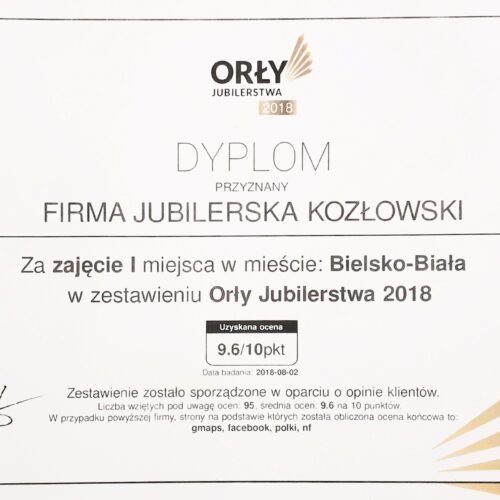 Certyfikat numer jeden na tle złotego tła.