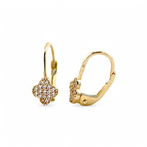 Kolczyki kwiatki ze złota ozdobione drobnymi diamentami