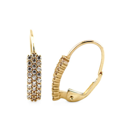 Złote kolczyki z cyrkoniami w rzędzie z zapięciem angielskim