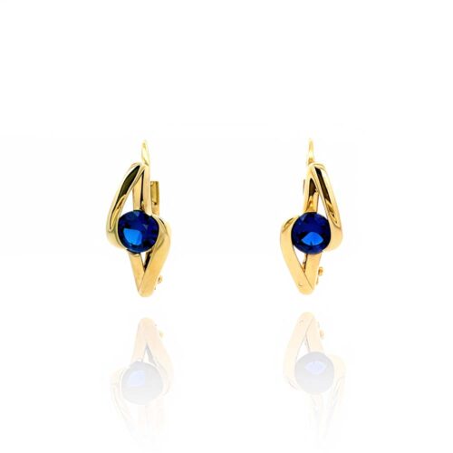 Złote kolczyki sztyft z szafirową cyrkonią