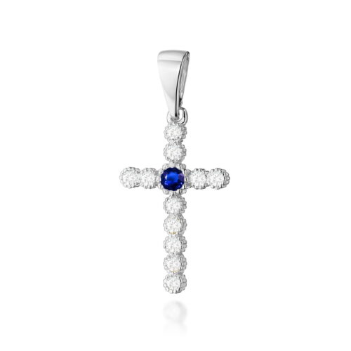 Krzyż D0008 Szafir 0,15ct białe złoto