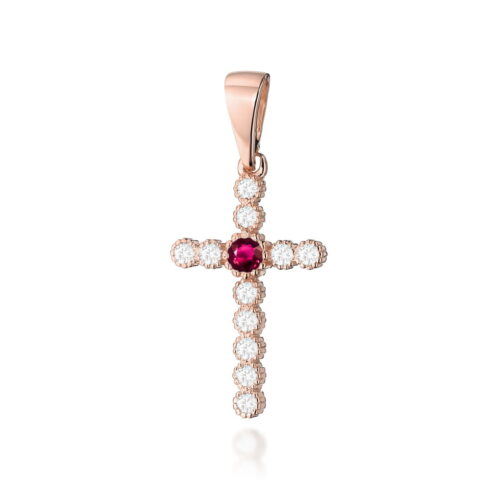 Krzyż D0008 Rubin 0,15ct różowe złoto