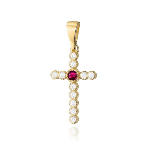 Krzyż D0008 Rubin 0,15ct żółte złoto