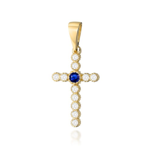 Krzyż D0008 Szafir 0,15ct żółte złoto