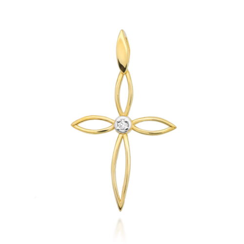 Krzyżyk D0029 Diament 0,02ct żółte złoto