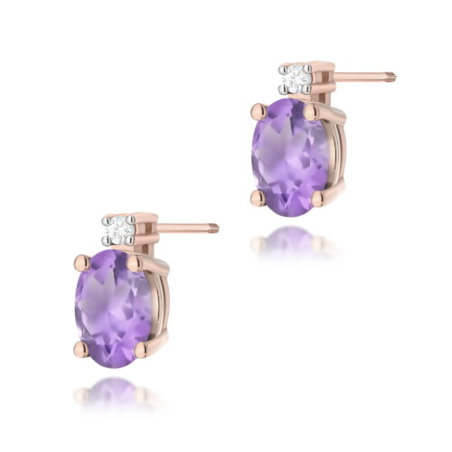 Kolczyki K0001 Ametyst 2 x 0,40ct różowe złoto sztyft zakręcany