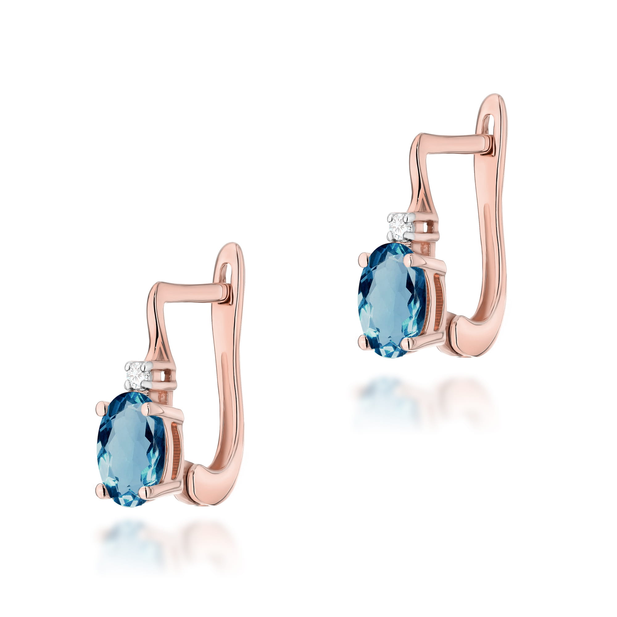 K0011.R3.TOL.01_1 Złote kolczyki z niebieskimi kamieniami i diamentowymi akcentami, elegancki design.