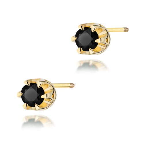 Kolczyki K0032 Czarny Diament 2 x 0,12ct żółte złoto sztyft zakręcany