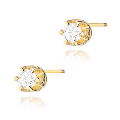 Kolczyki K0032 Diament 2 x 0,08ct żółte złoto sztyft zakręcany