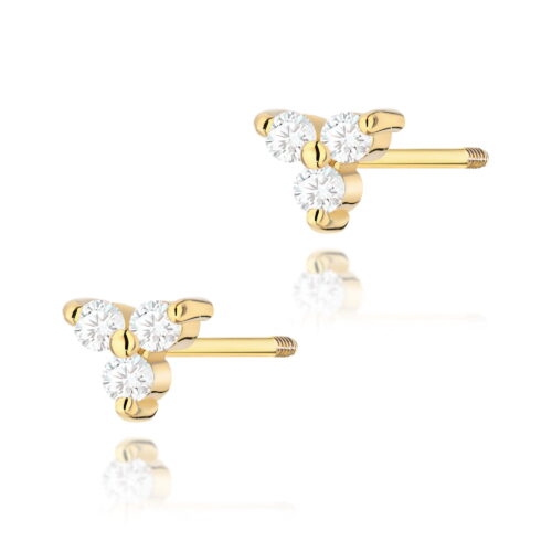 Kolczyki K0033 z diamentami żółte złoto sztyft zakręcany