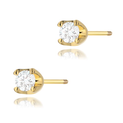 Kolczyki K0034 Diament 2 x 0,08ct żółte złoto sztyft zakręcany