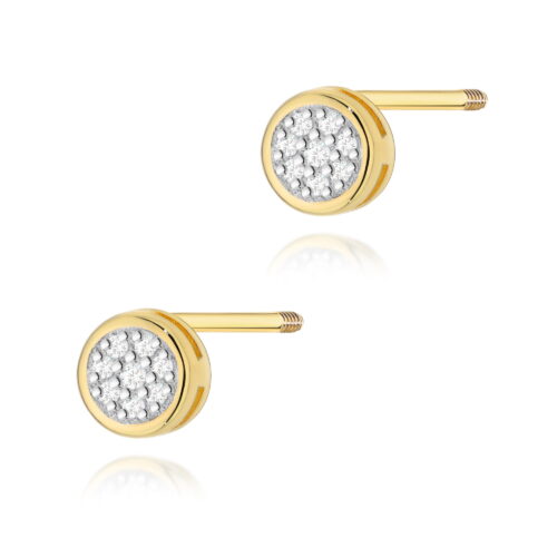 Kolczyki K0041 z diamentami żółte złoto sztyft zakręcany