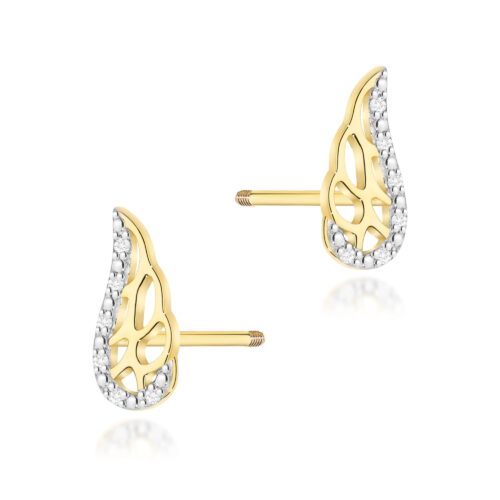 Kolczyki K0043 z diamentami żółte złoto sztyft zakręcany