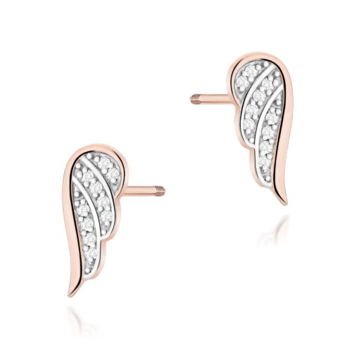Kolczyki K0046 z diamentami różowe złoto sztyft zakręcany