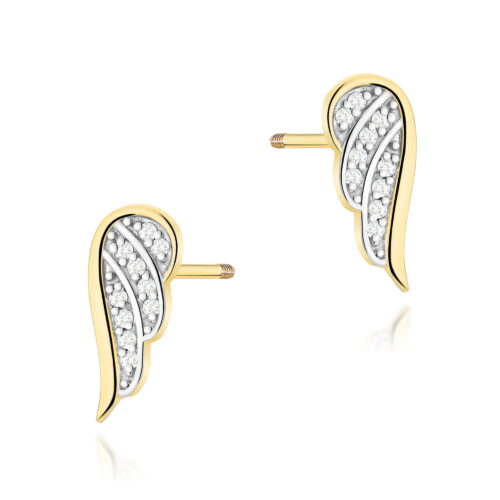 Kolczyki K0046 z diamentami żółte złoto sztyft zakręcany