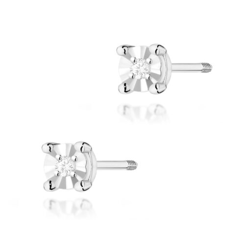 Kolczyki K0058 Diament 2 x 0,01ct białe złoto sztyft zakręcany