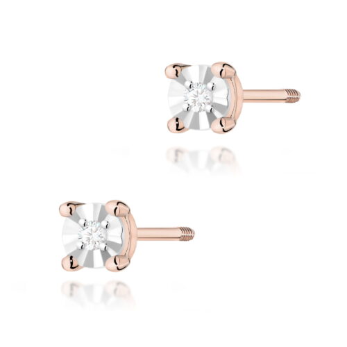Kolczyki K0058 Diament 2 x 0,01ct różowe złoto sztyft zakręcany