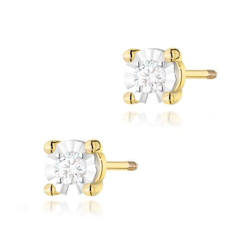 Kolczyki K0058 Diament 2 x 0,03ct żółte złoto sztyft zakręcany