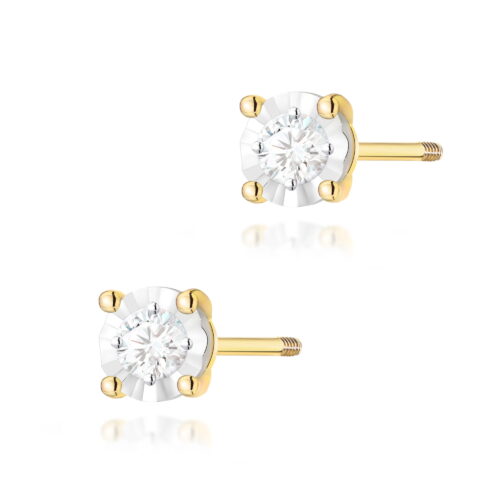 Kolczyki K0058 Diament 2 x 0,08ct żółte złoto sztyft zakręcany
