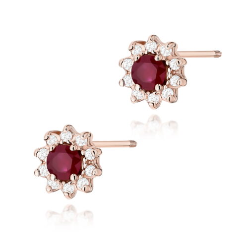 Kolczyki K0185 Rubin 2 x 0,15ct różowe złoto sztyft zakręcany