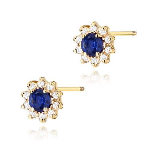 Kolczyki K0185 Szafir 2 x 0,15ct żółte złoto sztyft zakręcany