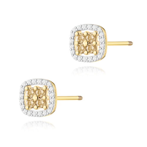 Kolczyki K0441 z diamentami żółte złoto sztyft zakręcany