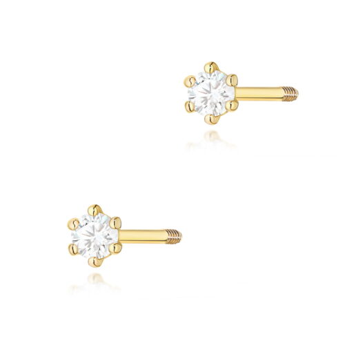 Kolczyki K0501 Diament 2 x 0,04ct żółte złoto sztyft zakręcany