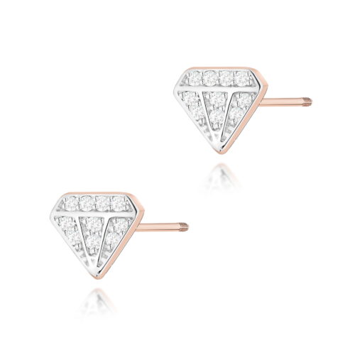 Kolczyki K0504 z diamentami różowe złoto sztyft zakręcany