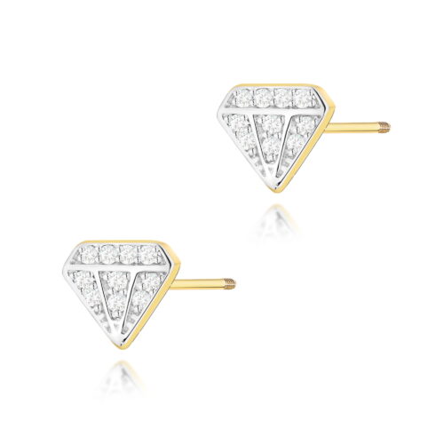 Kolczyki K0504 z diamentami żółte złoto sztyft zakręcany
