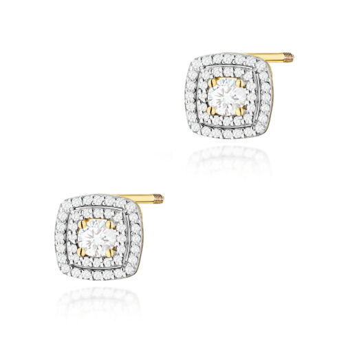 Kolczyki K0506 z diamentami laboratoryjnymi żółte złoto sztyft zakręcany