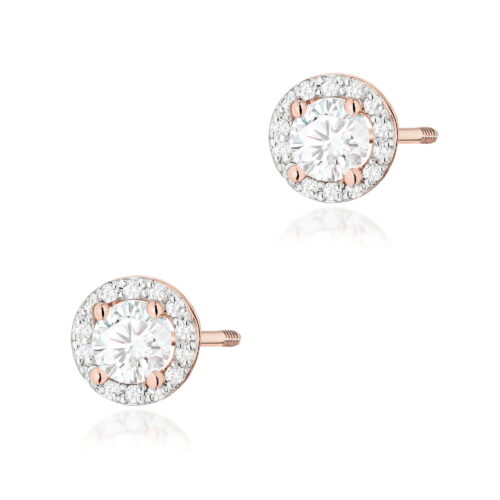 Kolczyki K0509 Biały Szafir 2 x 0,60ct różowe złoto sztyft zakręcany