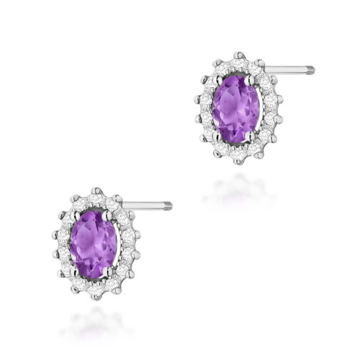 Kolczyki K0514 Ametyst 2 x 0,40ct białe złoto sztyft zakręcany