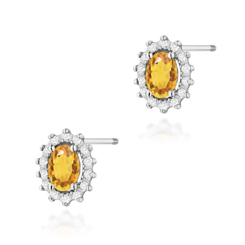 Kolczyki K0514 Cytryn 2 x 0,60ct białe złoto sztyft zakręcany