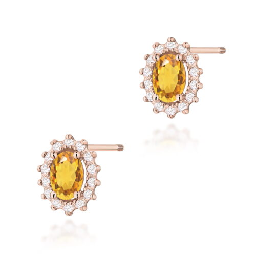 Kolczyki K0514 Cytryn 2 x 0,60ct różowe złoto sztyft zakręcany