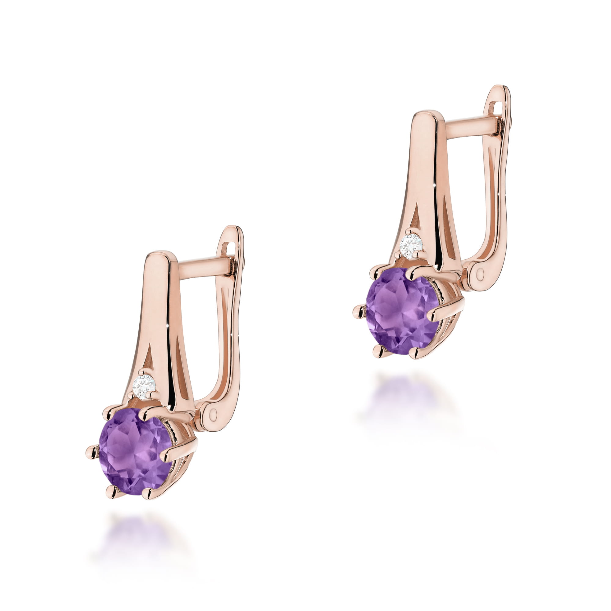 K0572.R3.AMV.01_1 Złote kolczyki z ametystami i diamentami, elegancka biżuteria w stylu klasycznym.