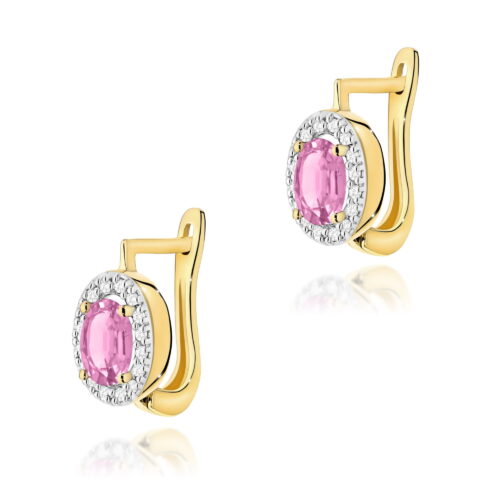 Kolczyki K0574 Szafir Różowy 2 x 0,45ct żółte złoto