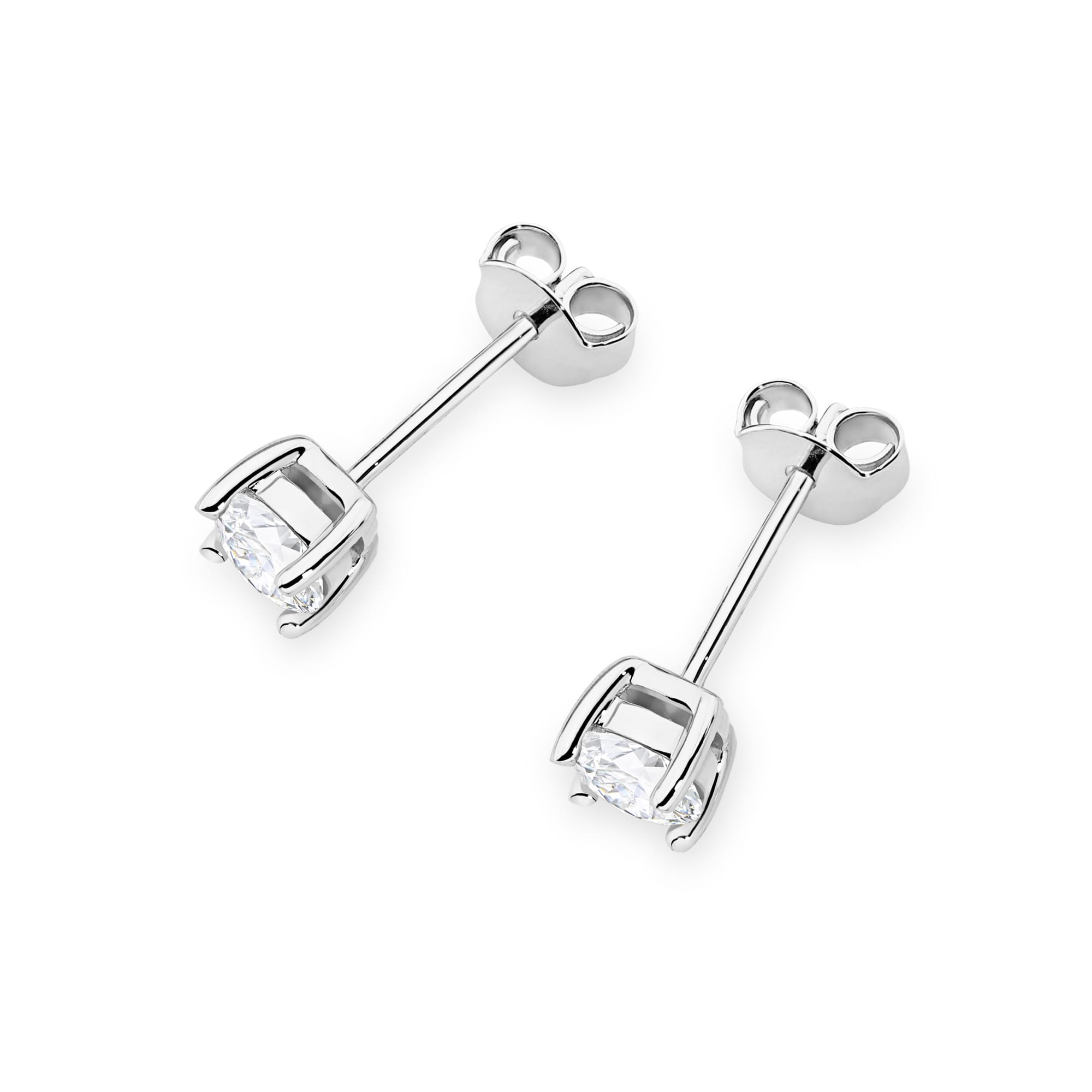 K0577.B3.LDW.03_2 Srebrne kolczyki wkrętki z przezroczystymi, błyszczącymi kamieniami.