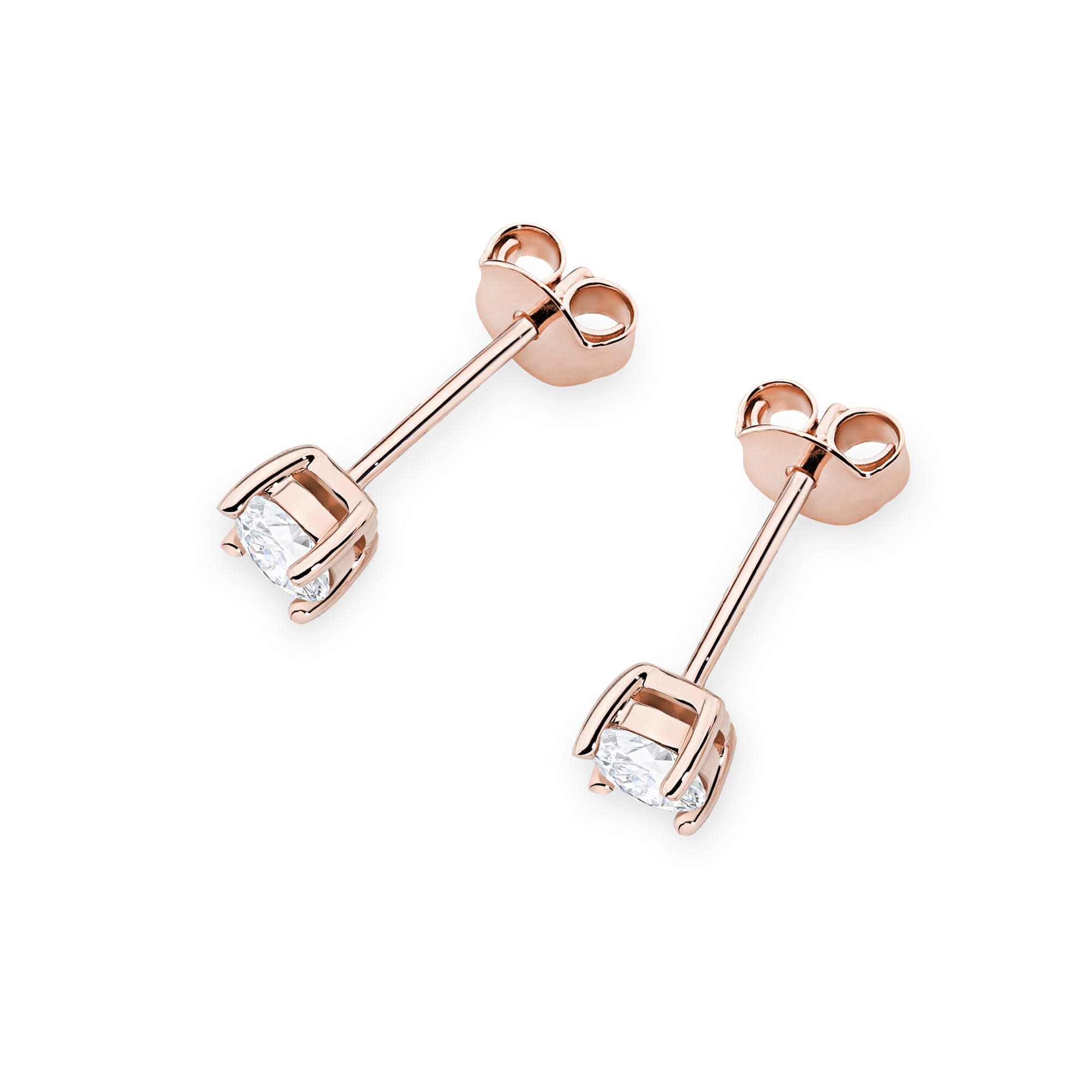 K0577.R3.DIW.01_2 Różowe złote kolczyki wkrętki z przezroczystymi kryształami.