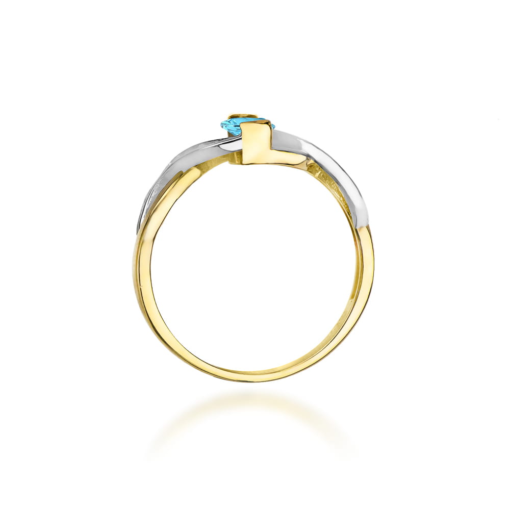 W0028.Z3.TOB.01_3 Złoty pierścionek z niebieskim kamieniem, o nowoczesnym, minimalistycznym designie.