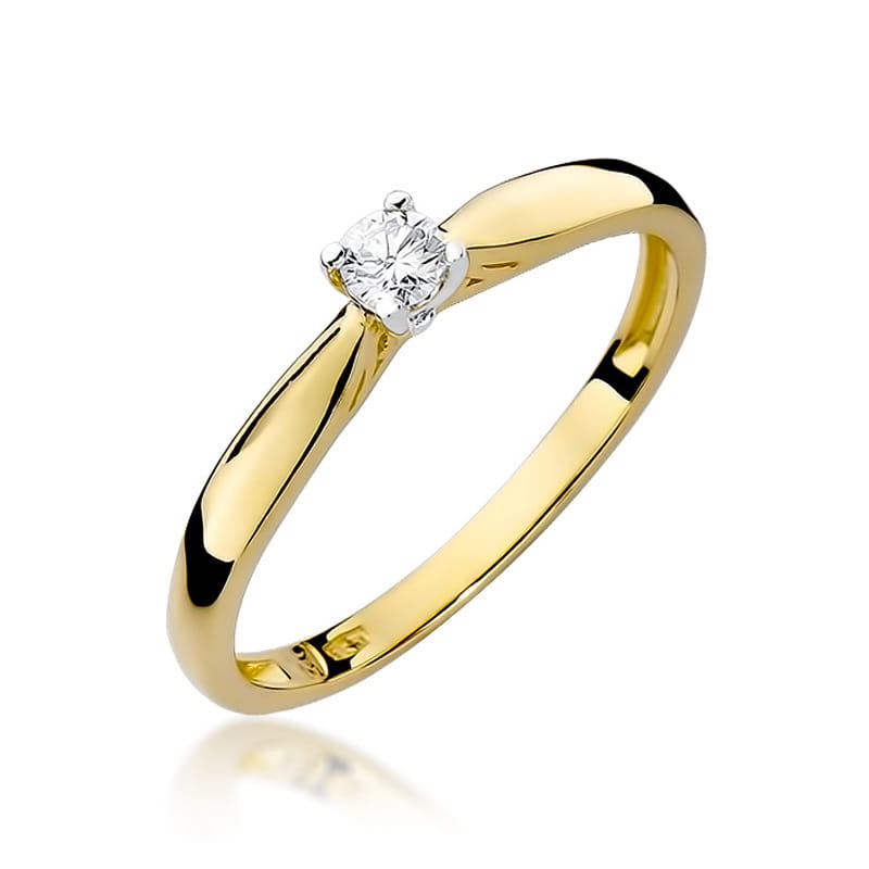 W0045.Z3.DIW.01_1 Złoty pierścionek z diamentem osadzonym w prostej, eleganckiej oprawie.