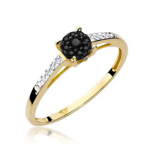 Pierścionek W0055 Czarny Diament 0,04ct żółte złoto