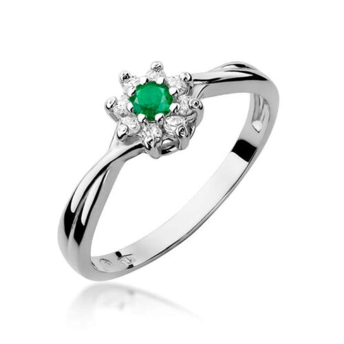 Pierścionek W0072 Szmaragd 0,15ct białe złoto