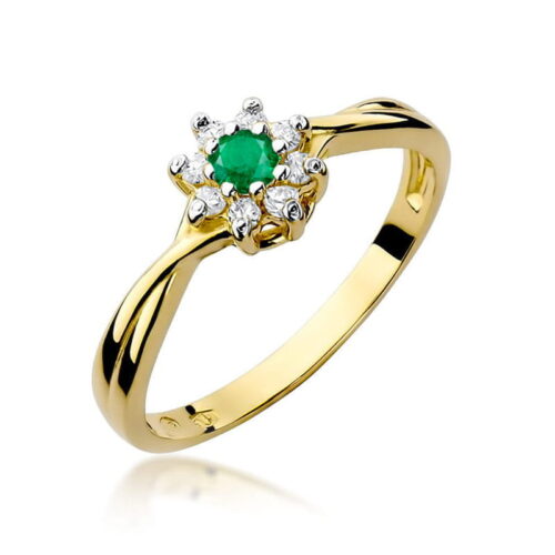 Pierścionek W0072 Szmaragd 0,15ct żółte złoto