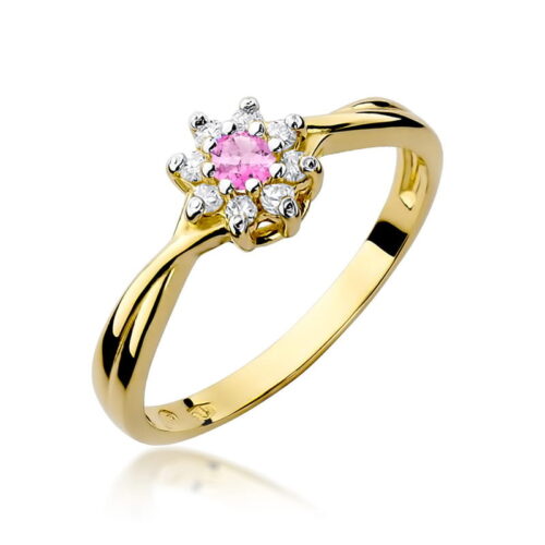 Pierścionek W0072 Różowy Topaz 0,13ct żółte złoto