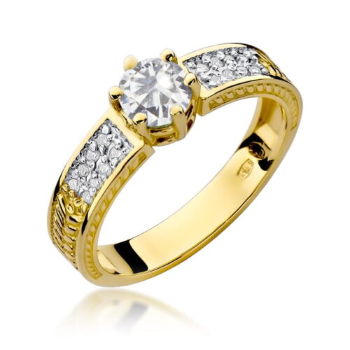 Pierścionek W0075 Biały Szafir 0,60ct żółte złoto