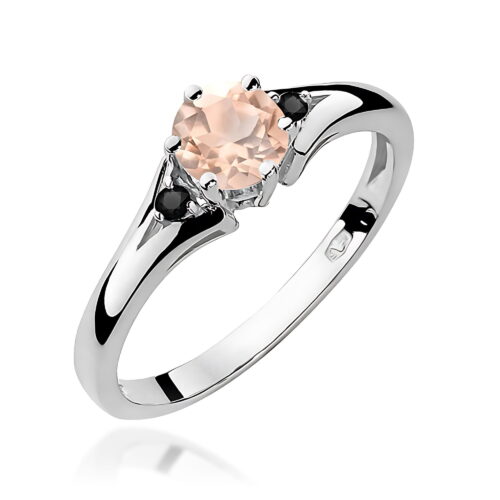 Pierścionek W0076 Morganit 0,40ct białe złoto z czarnymi diamentami
