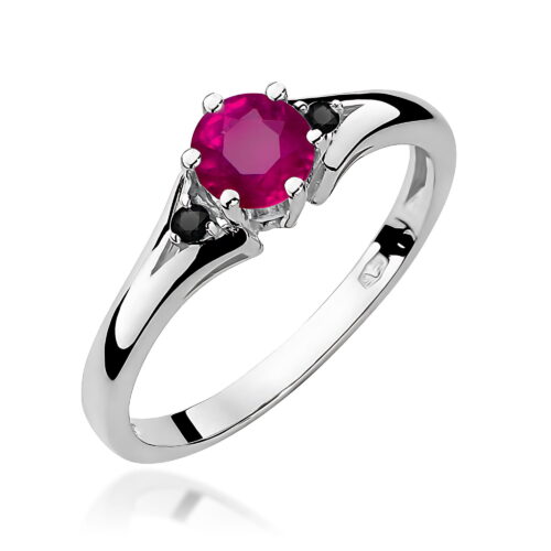 Pierścionek W0076 Rodolit 0,60ct białe złoto z czarnymi diamentami