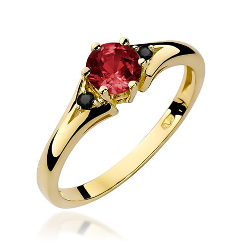 Pierścionek W0076 Granat 0,60ct żółte złoto z czarnymi diamentami