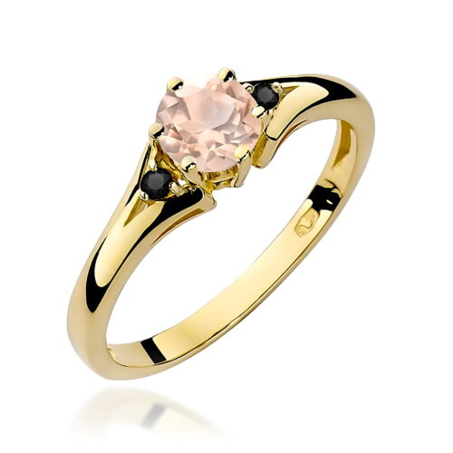 Pierścionek W0076 Morganit 0,40ct żółte złoto z czarnymi diamentami